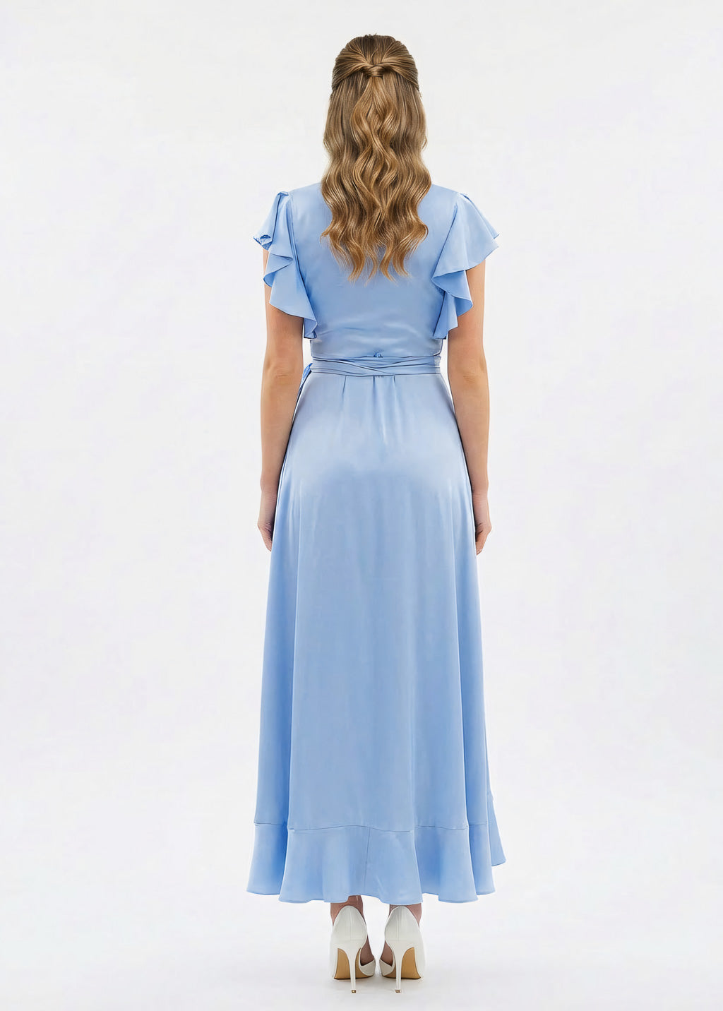 Романтична довга шовкова сукня в кольорі Sky Blue