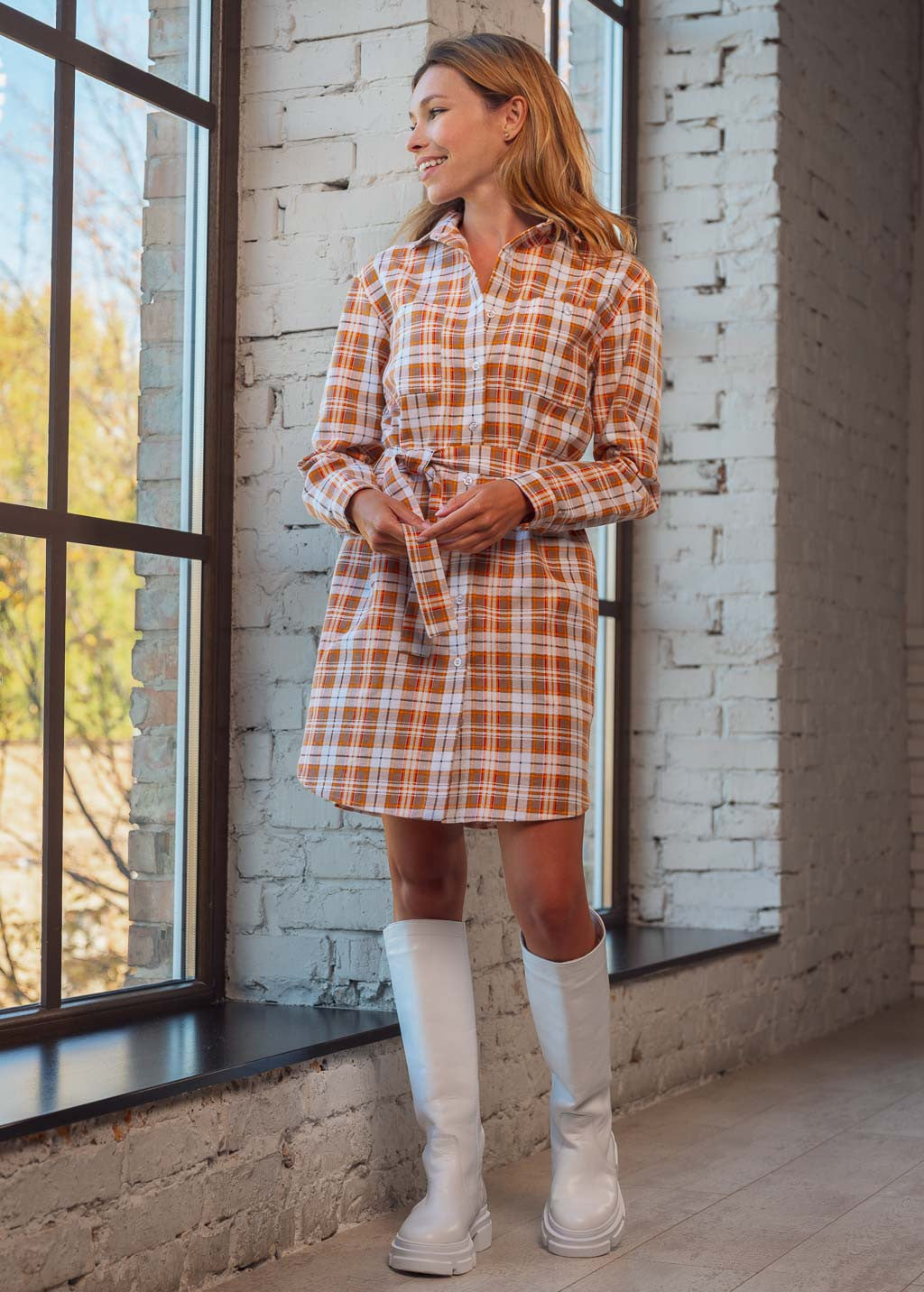 Тепла фланелева сукня-сорочка в клітинку