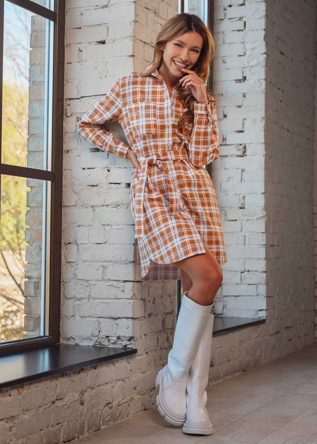 Тепла фланелева сукня-сорочка в клітинку