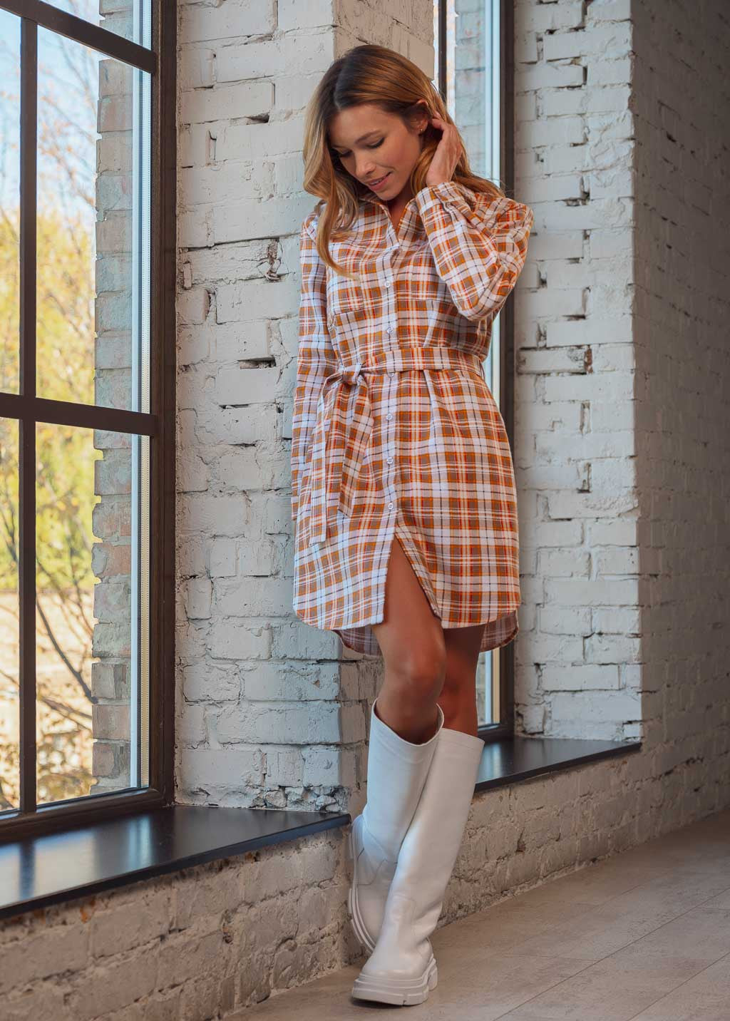 Тепла фланелева сукня-сорочка в клітинку