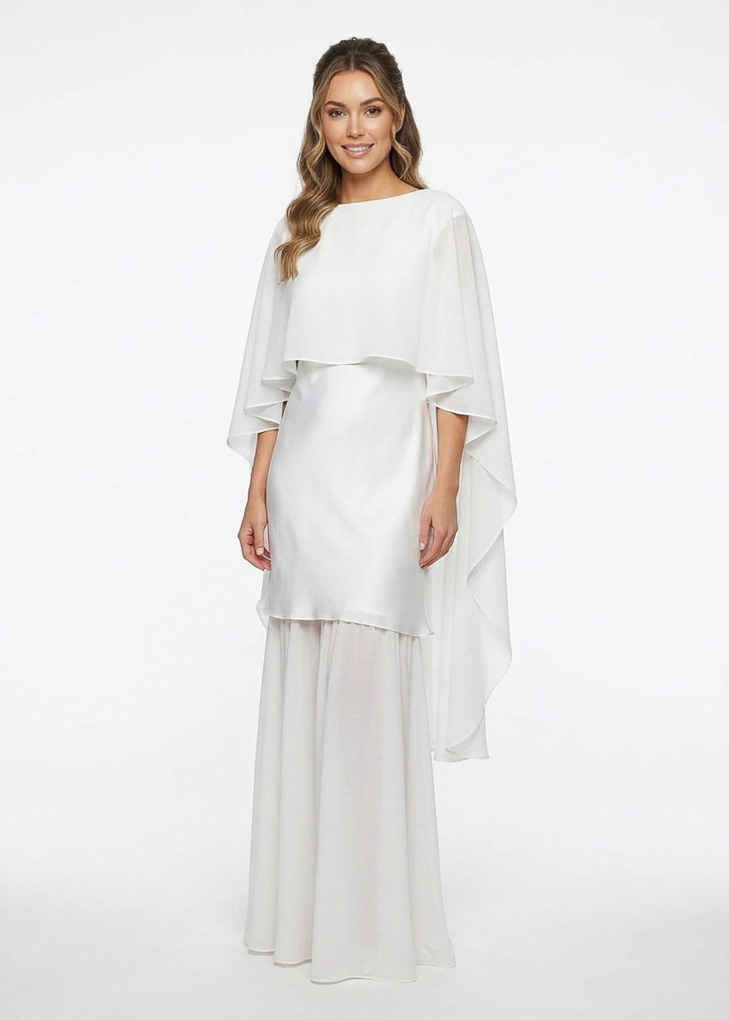 Cукня з поєднанням шовку та шифону та шифоновою накидкою