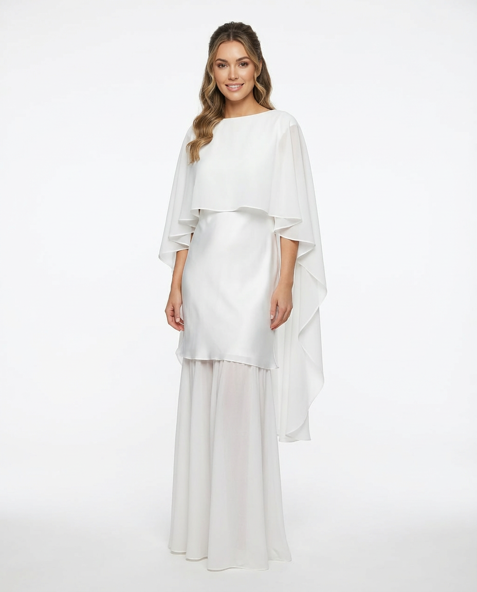 Cукня з поєднанням шовку та шифону та шифоновою накидкою