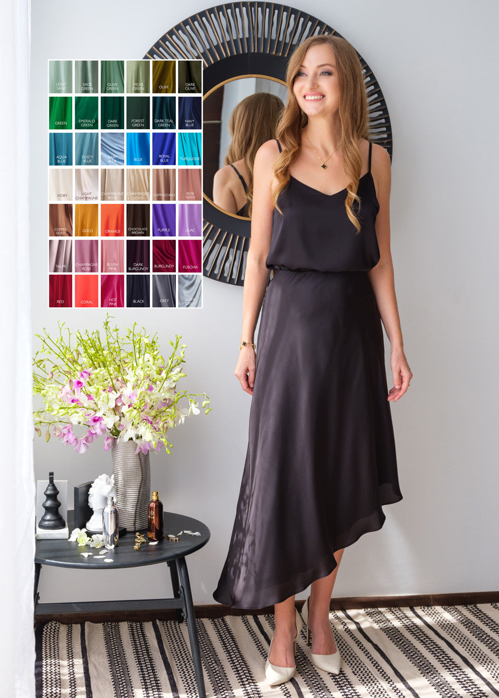 Асиметрична шовкова спідниця