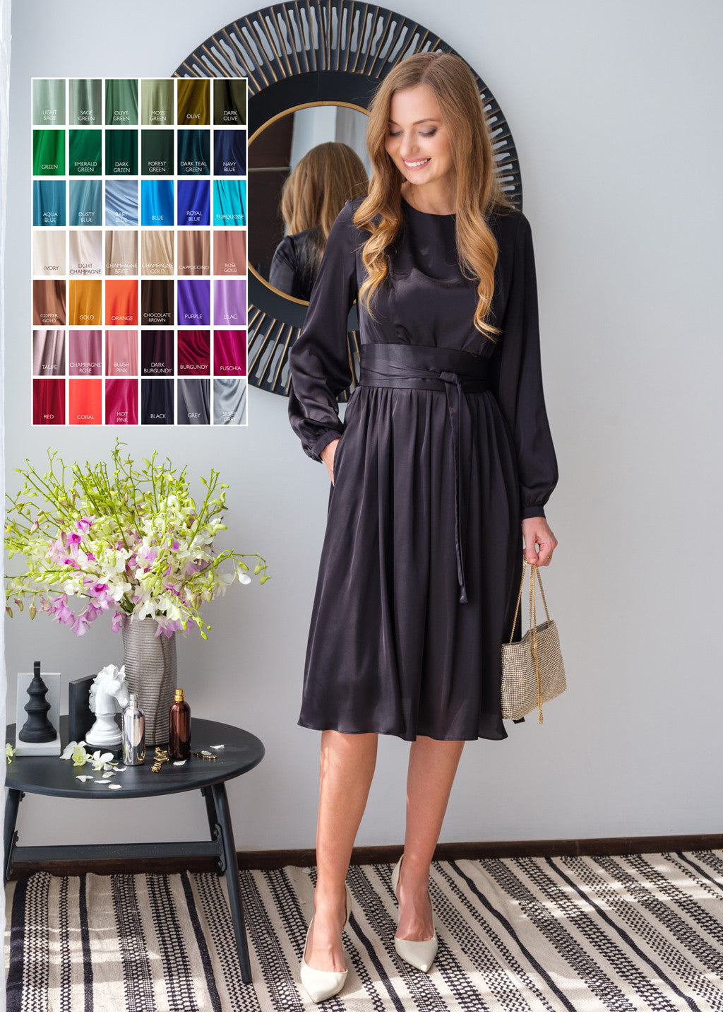 Шовкова сукня з поясом та кишенями