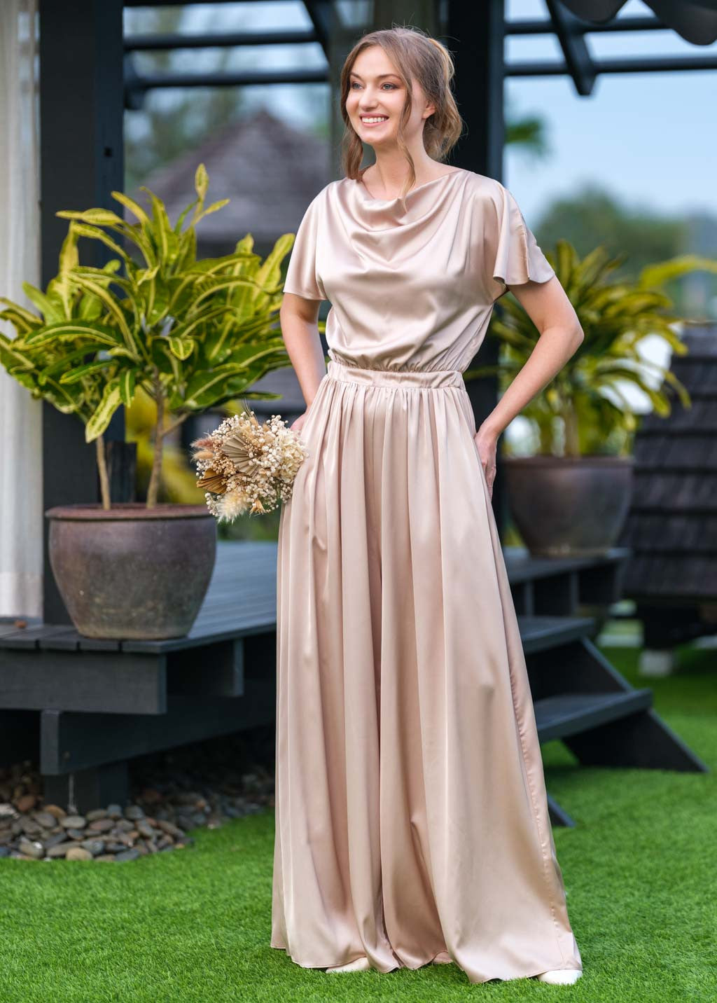 Шовковий комбінезон з кишенями