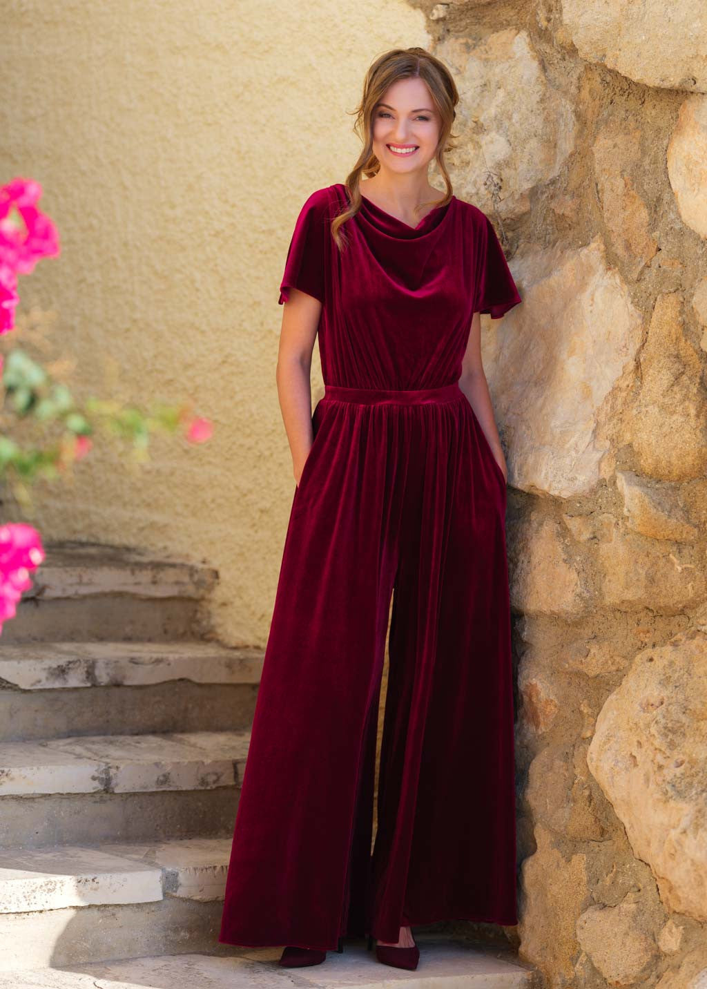 Вишуканий оксамитовий комбінезон з кишенями