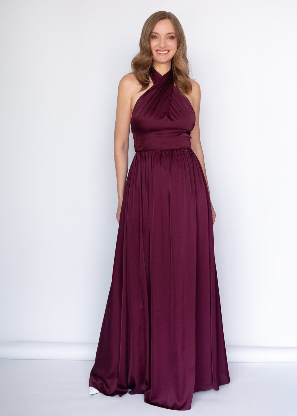 Шовкова святкова довга сукня в кольорі Dark Burgundy