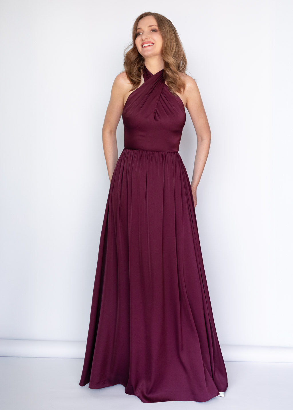 Шовкова святкова довга сукня в кольорі Dark Burgundy