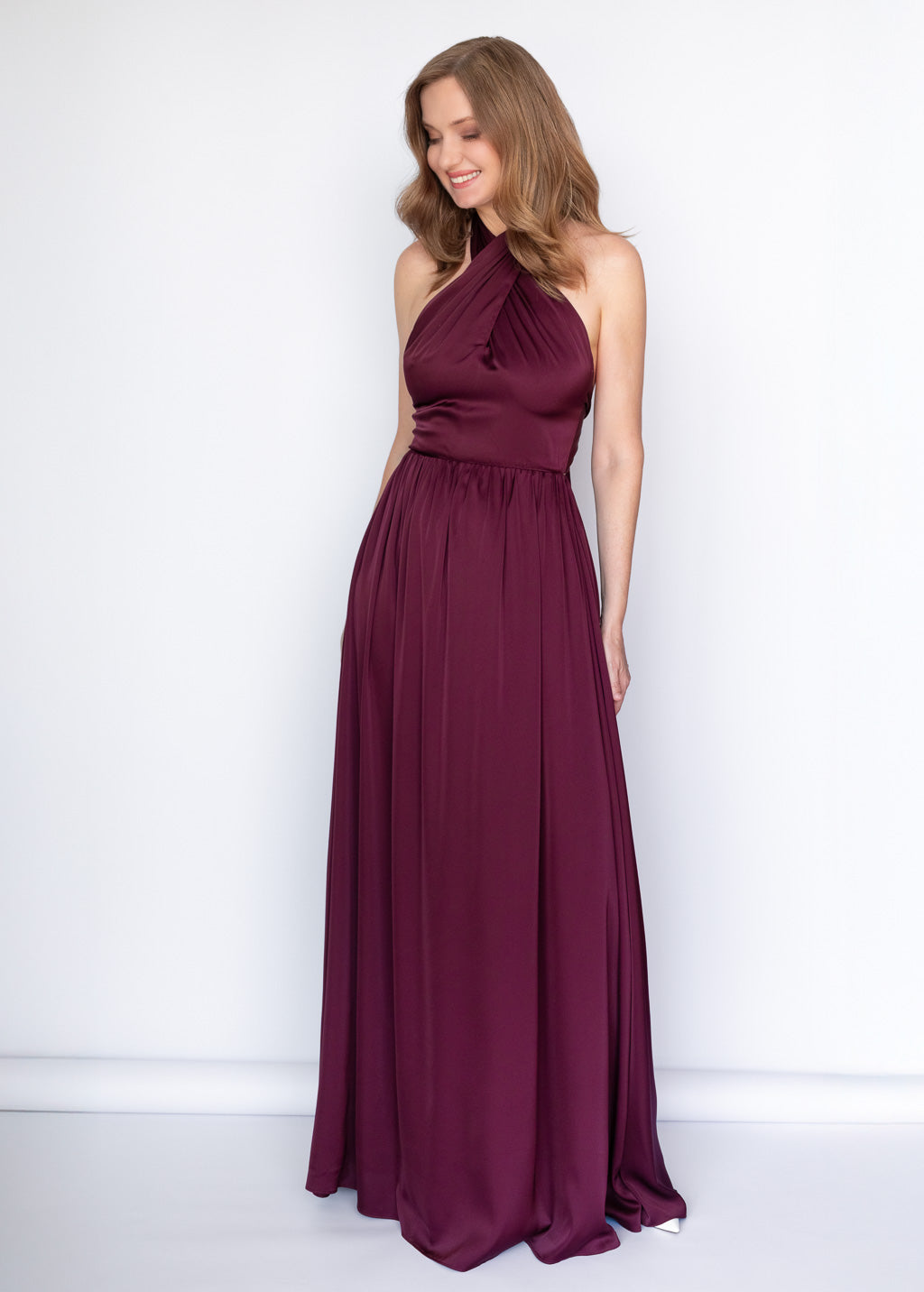 Шовкова святкова довга сукня в кольорі Dark Burgundy