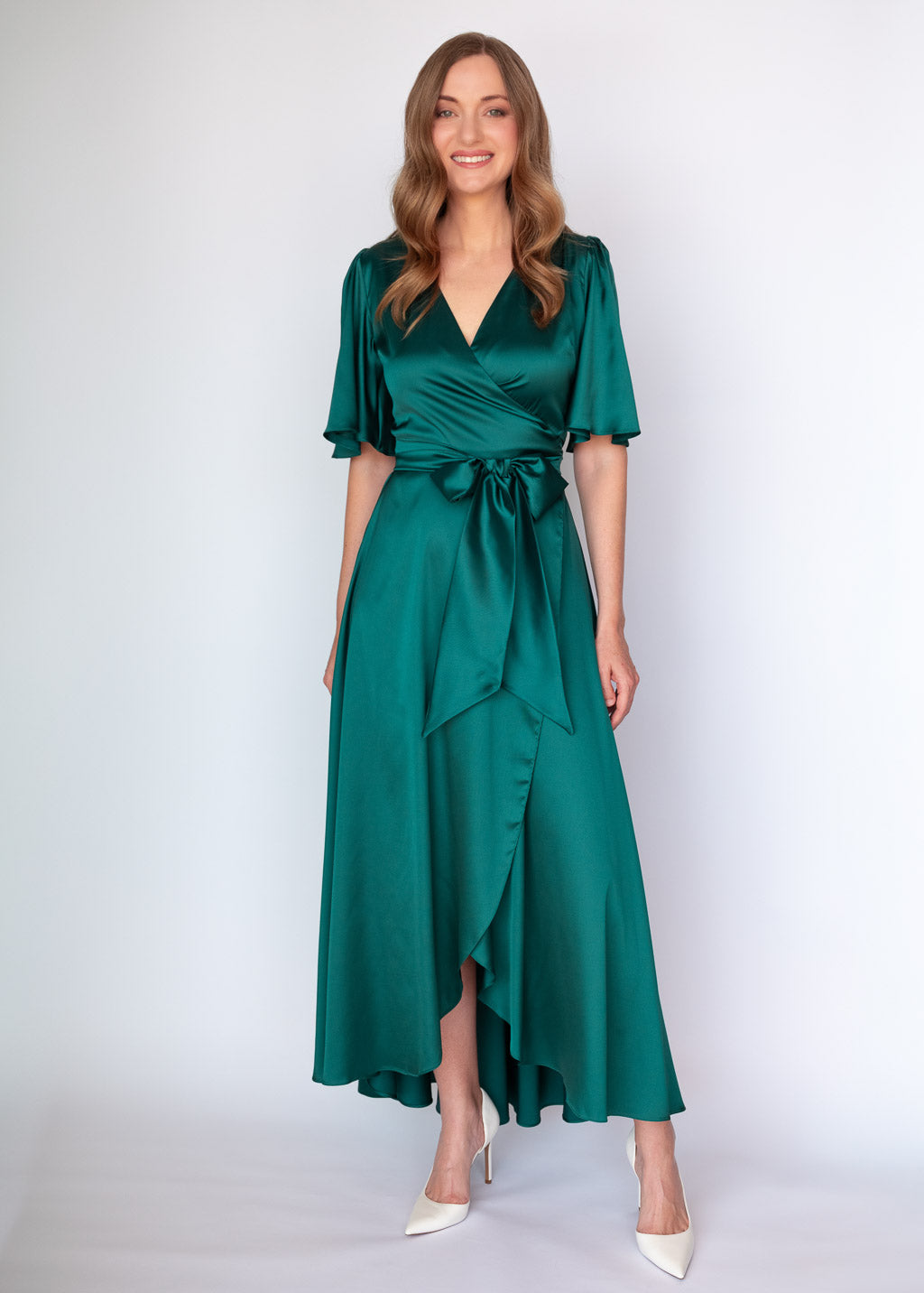 Романтична шовкова сукня на затин в кольорі Dark Green