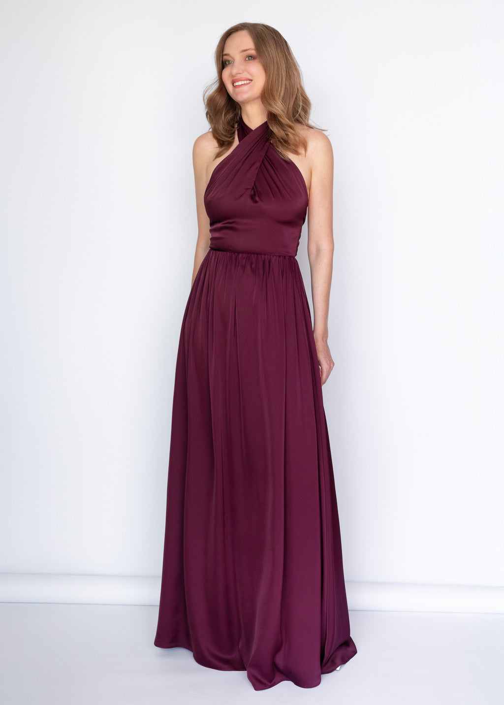 Шовкова святкова довга сукня в кольорі Dark Burgundy