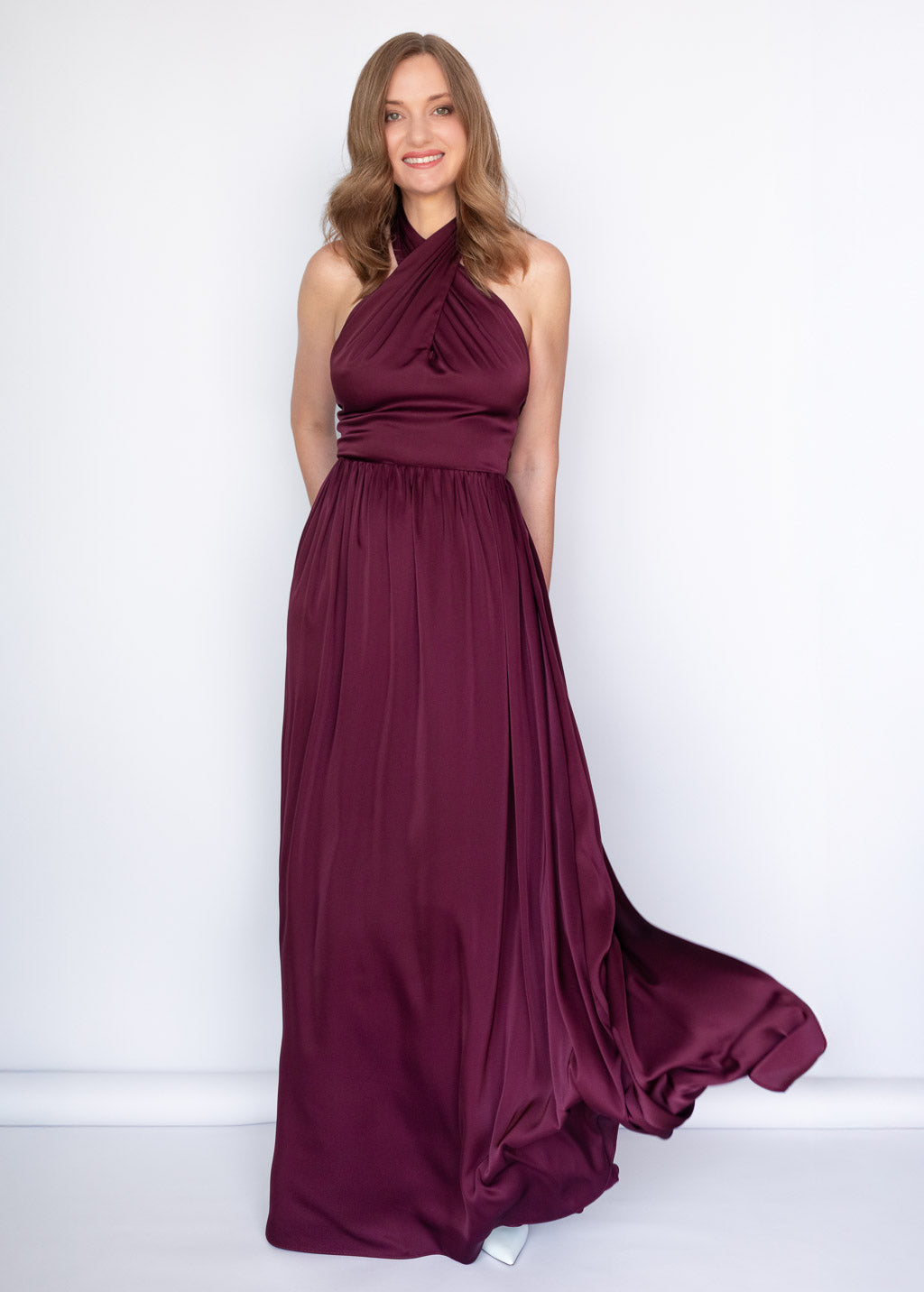 Шовкова святкова довга сукня в кольорі Dark Burgundy