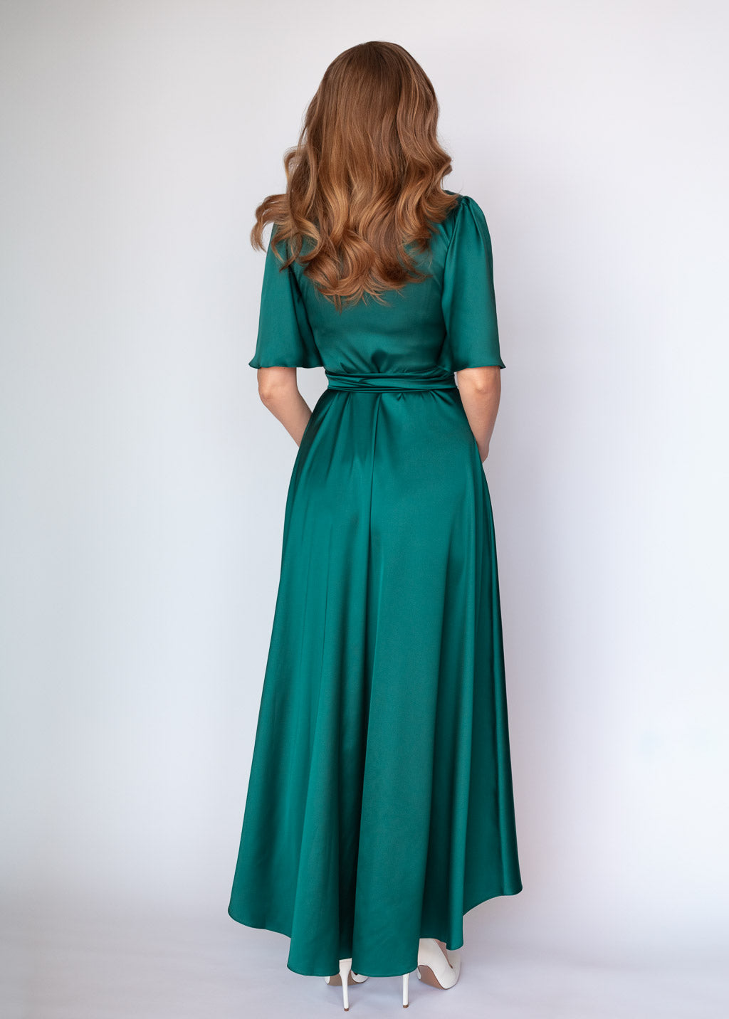 Романтична шовкова сукня на затин в кольорі Dark Green
