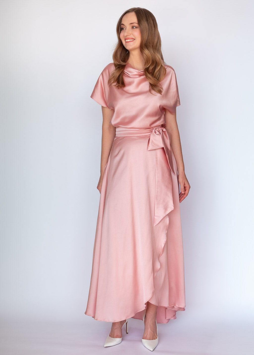 Шовкова спідниця на затин в кольорі Blush Pink
