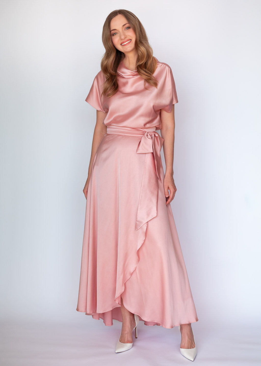 Шовкова спідниця на затин в кольорі Blush Pink