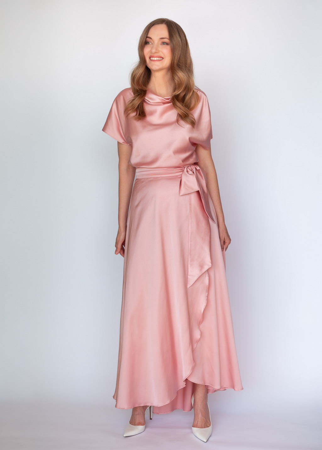 Шовкова спідниця на затин в кольорі Blush Pink