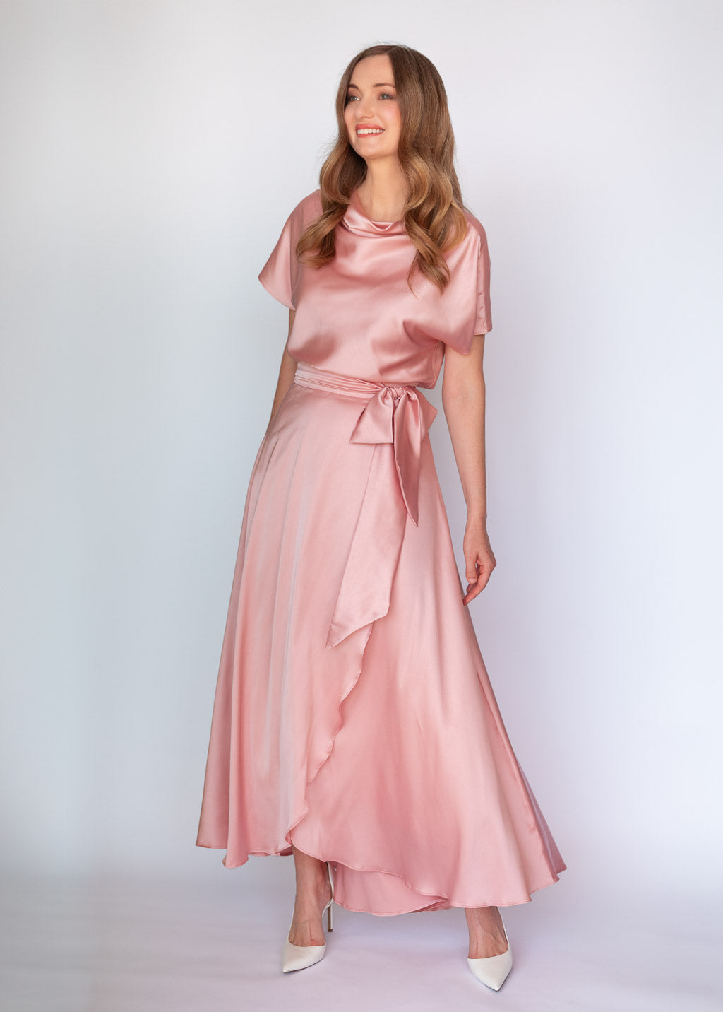 Шовкова спідниця на затин в кольорі Blush Pink