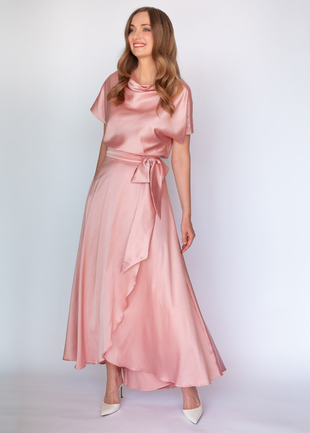 Шовкова спідниця на затин в кольорі Blush Pink
