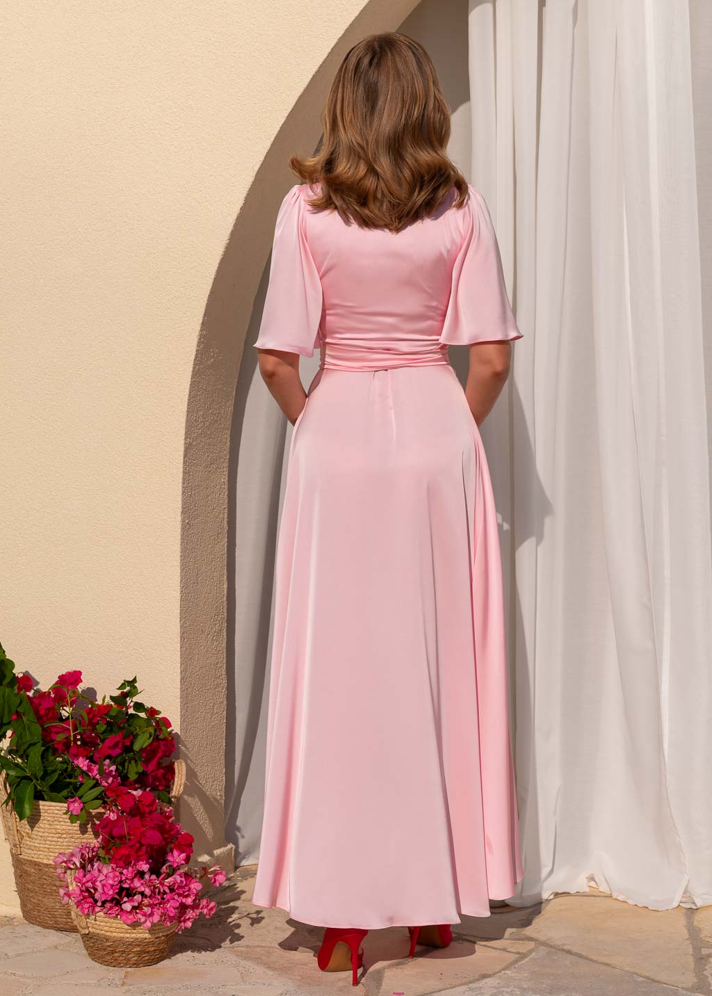 Романтична шовкова сукня на затин в кольорі Baby Pink