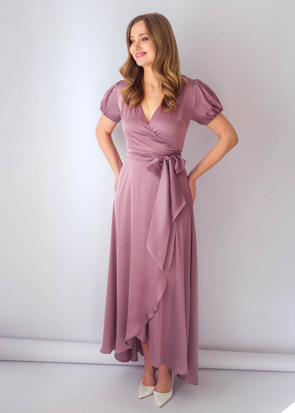 Романтична шовкова сукня на затин в кольорі Champagne Rose