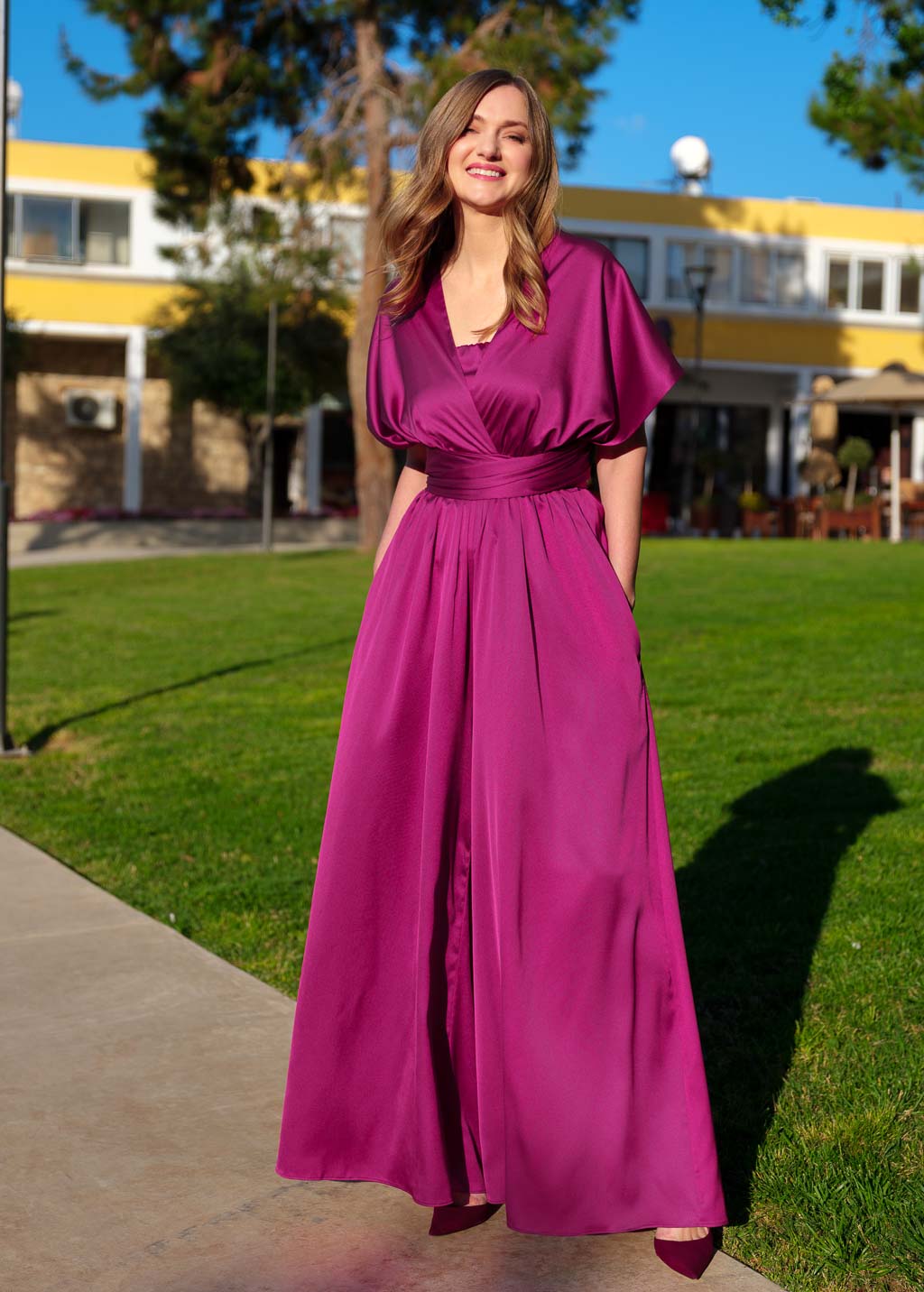 Шовковий комбінезон Infinity з кишенями в кольорі Dark Fuchsia