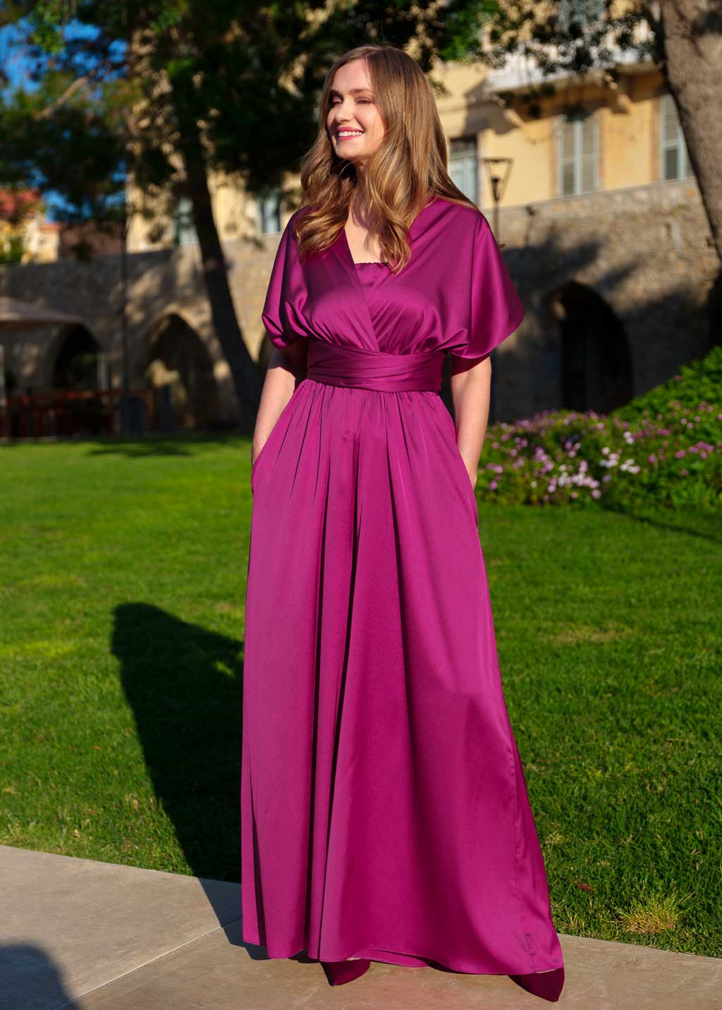 Шовковий комбінезон Infinity з кишенями в кольорі Dark Fuchsia