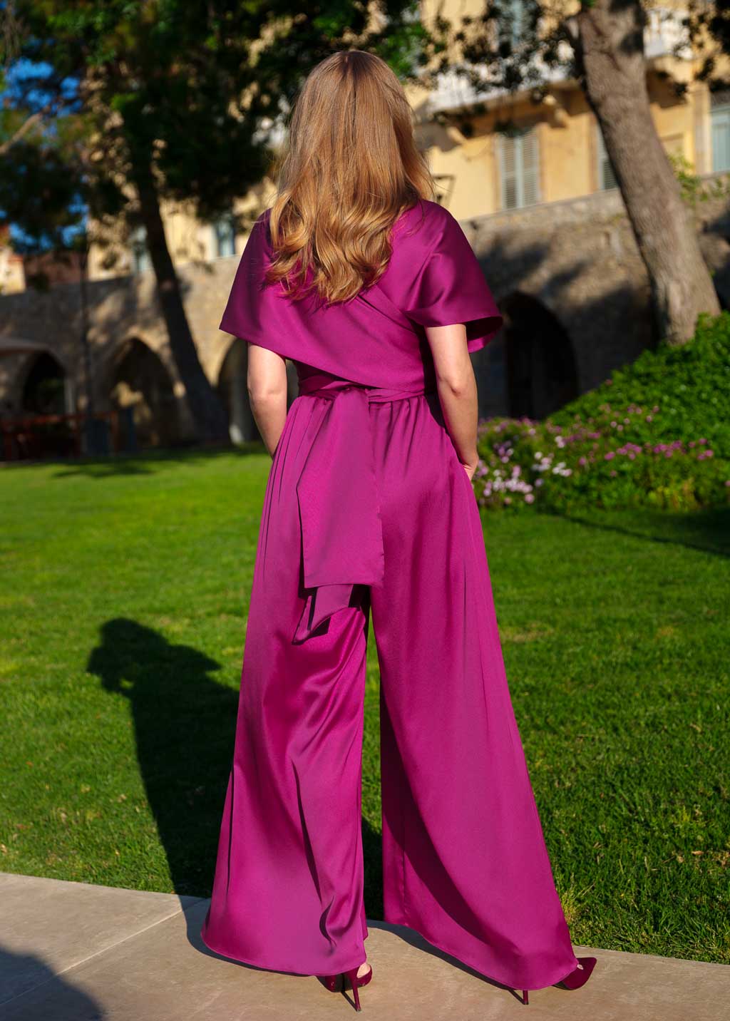 Шовковий комбінезон Infinity з кишенями в кольорі Dark Fuchsia