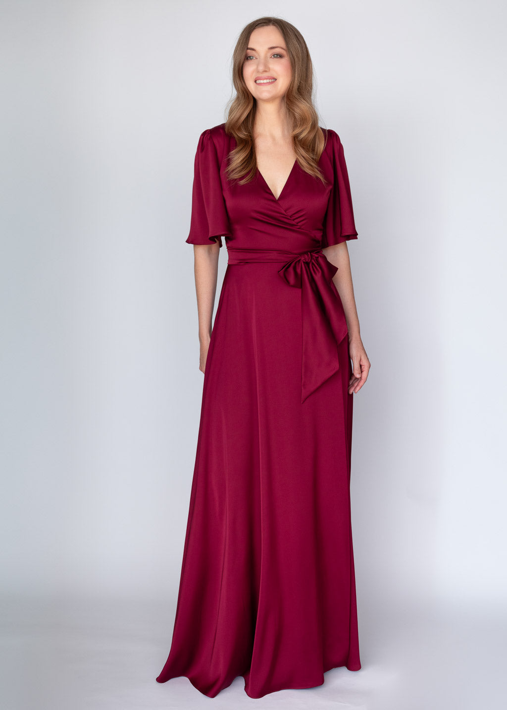 Святкова довга шовкова сукня в кольорі Burgundy