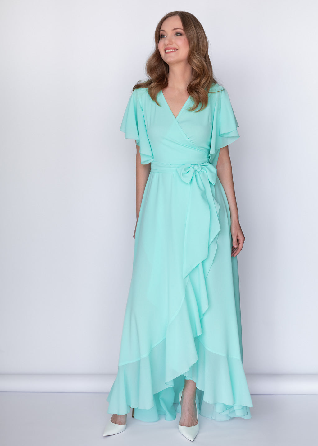 Романтична довга шифонова сукня в кольорі Tiffany Blue
