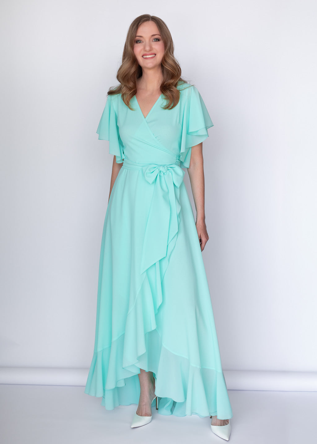 Романтична довга шифонова сукня в кольорі Tiffany Blue