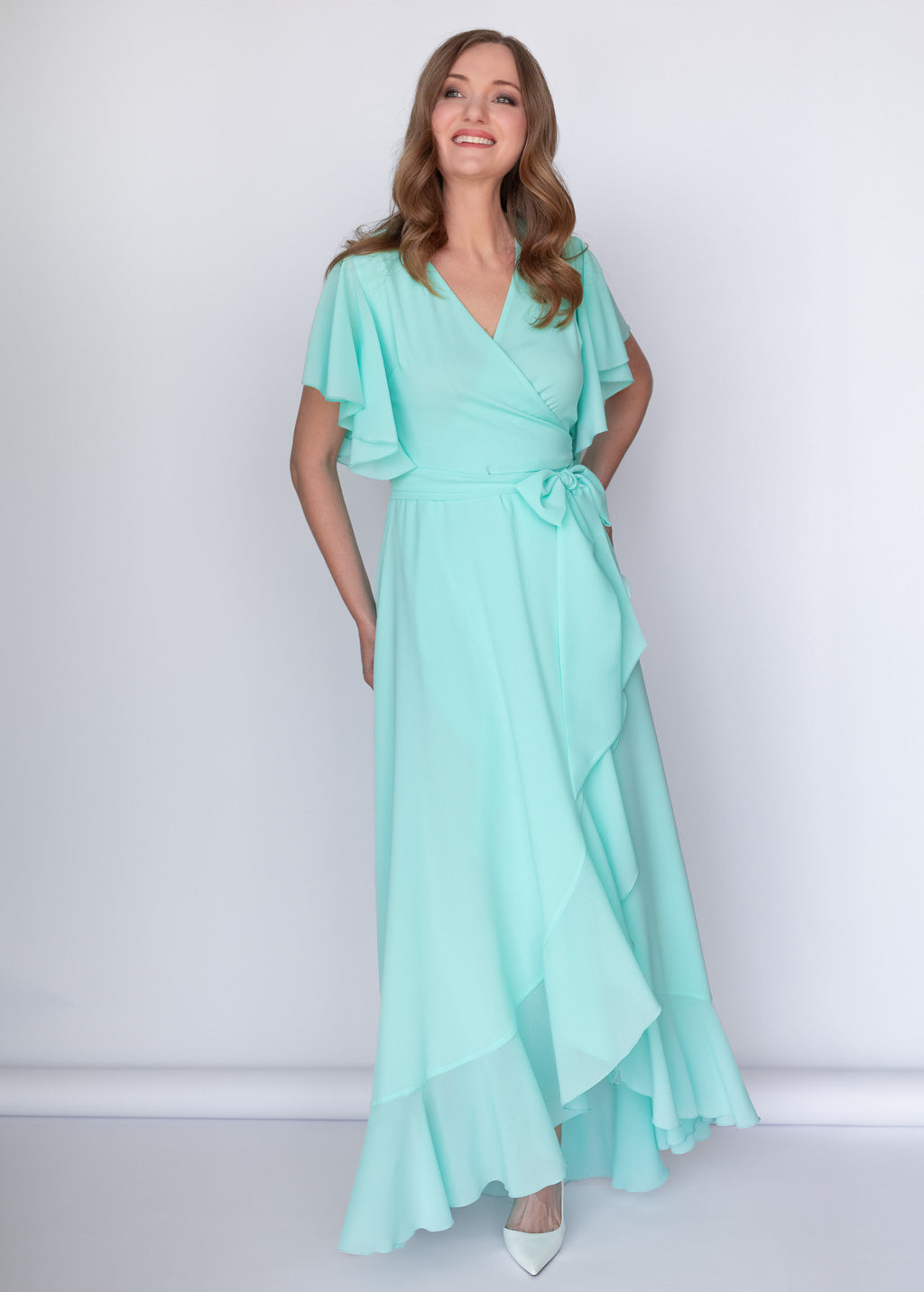 Романтична довга шифонова сукня в кольорі Tiffany Blue