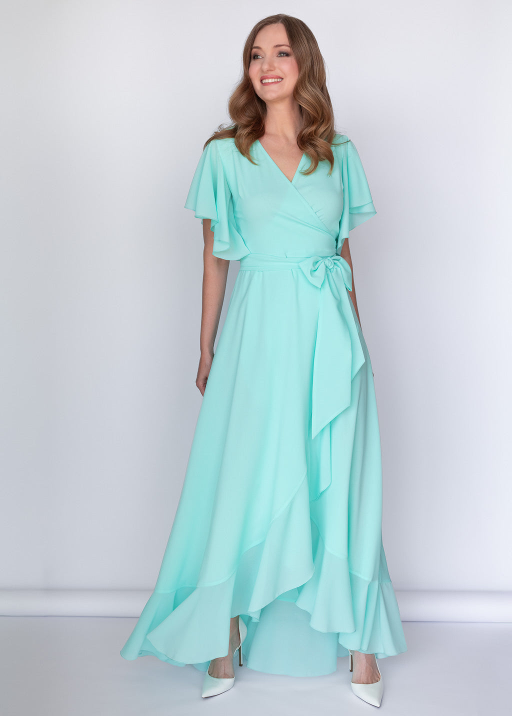 Романтична довга шифонова сукня в кольорі Tiffany Blue