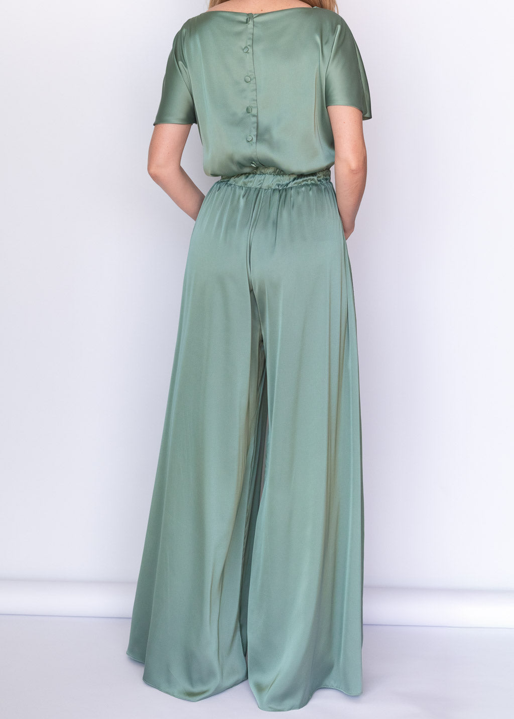 Шовковий комбінезон з кишенями в кольорі Sage Green