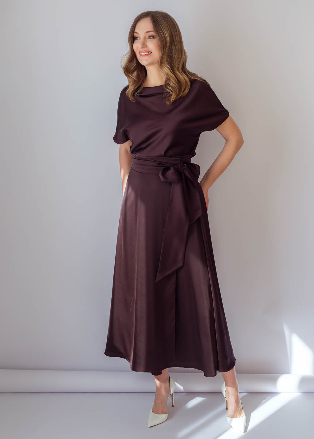 Шовкова спідниця на затин в кольорі Chocolate Brown