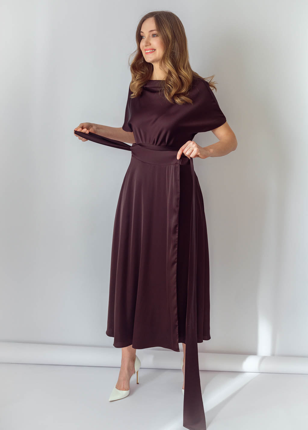 Шовкова спідниця на затин в кольорі Chocolate Brown