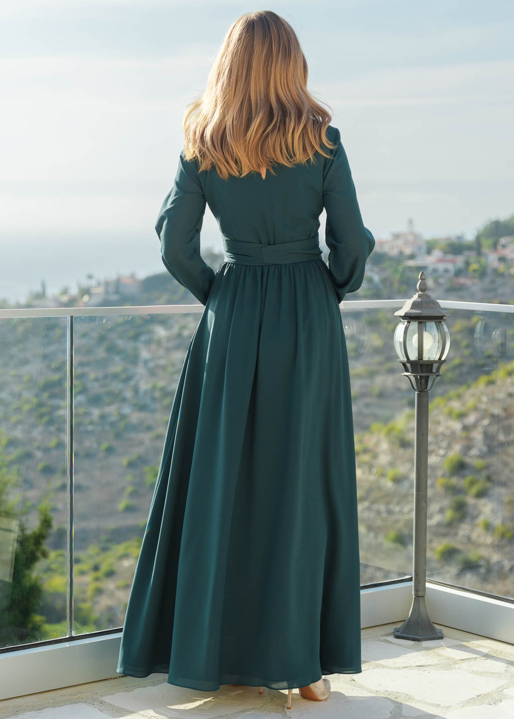 Шифонова довга сукня  з поясом