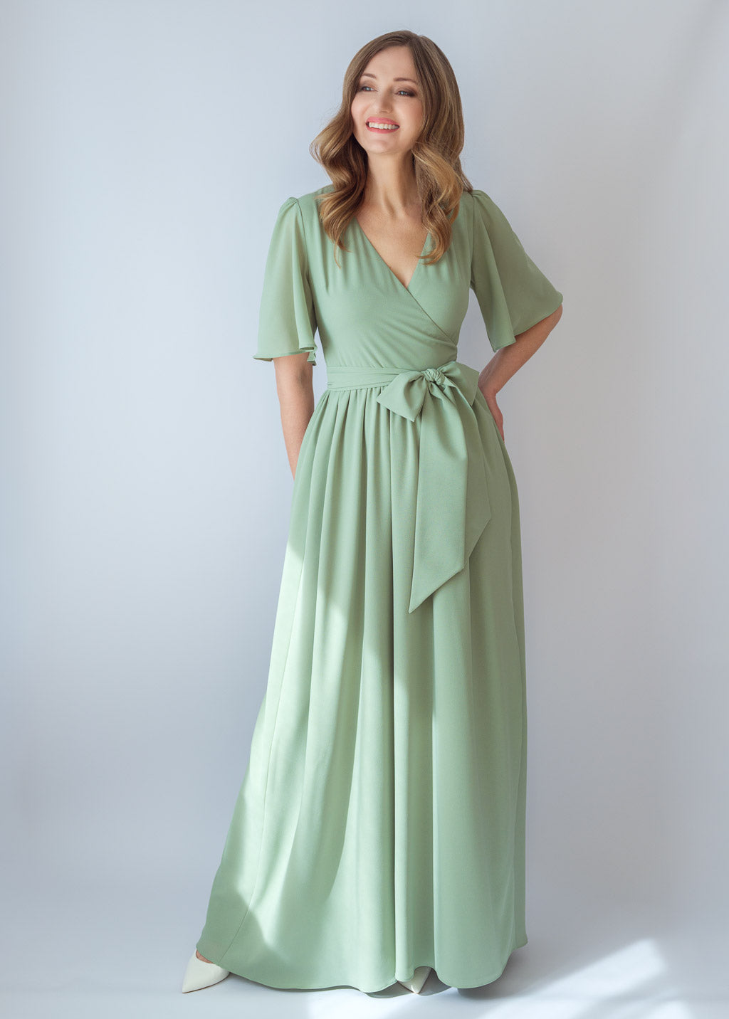 Шифонова сукня на затин в кольорі Sage Green