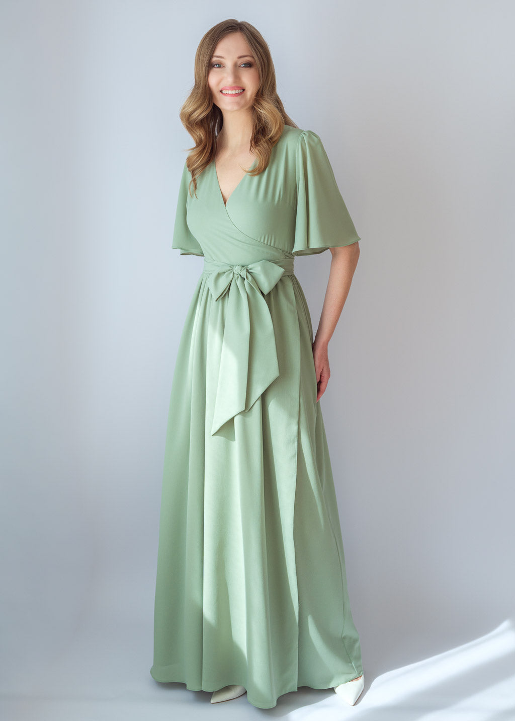 Шифонова сукня на затин в кольорі Sage Green
