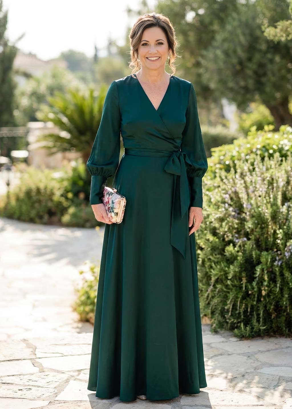 Святкова довга шовкова сукня в кольорі Dark Green