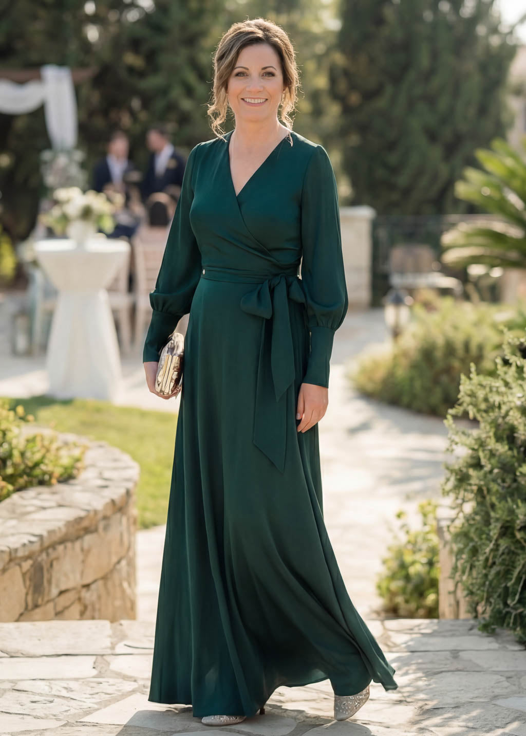 Святкова довга шовкова сукня в кольорі Dark Green