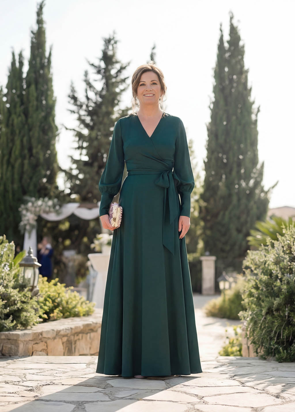 Святкова довга шовкова сукня в кольорі Dark Green
