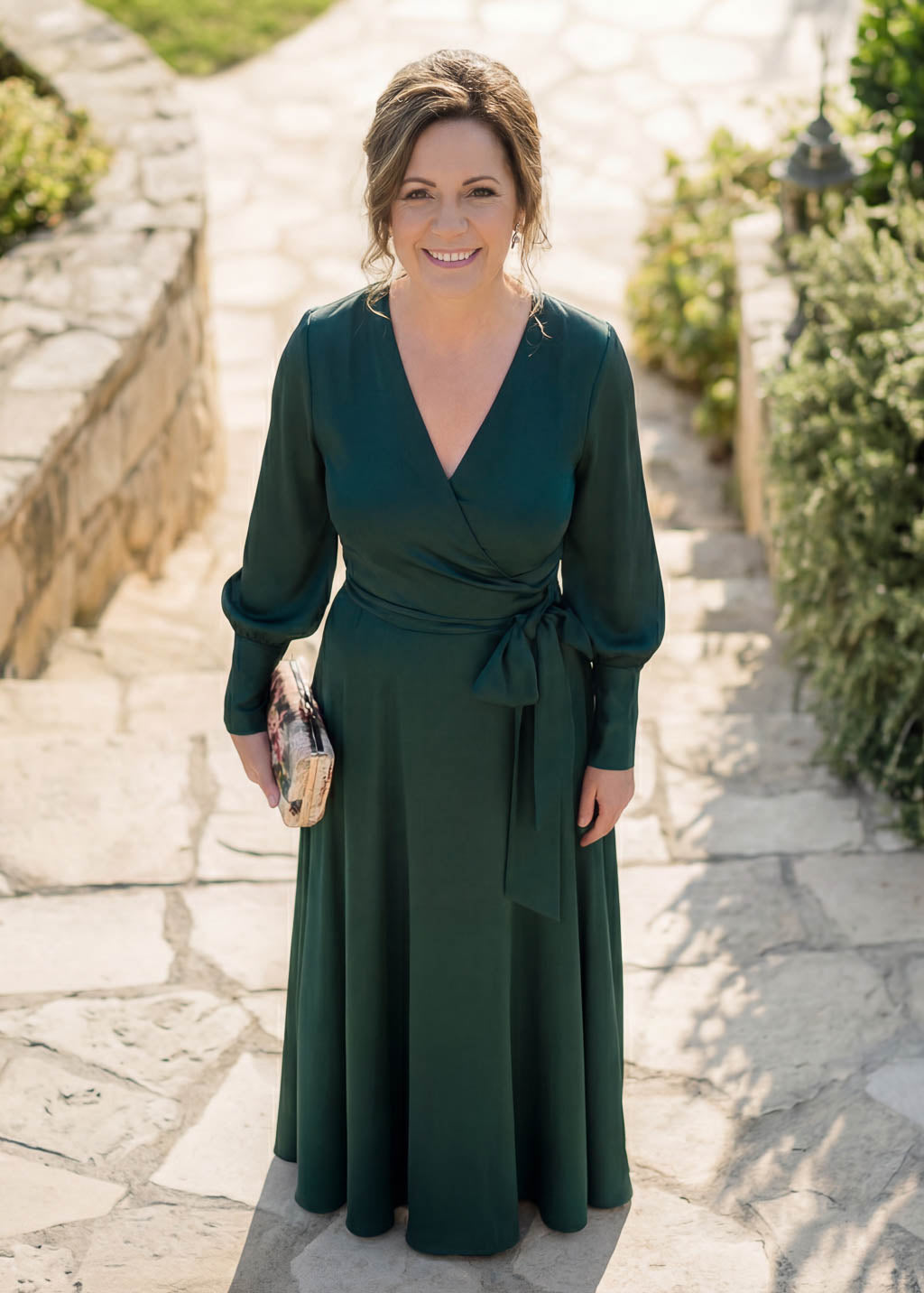 Святкова довга шовкова сукня в кольорі Dark Green