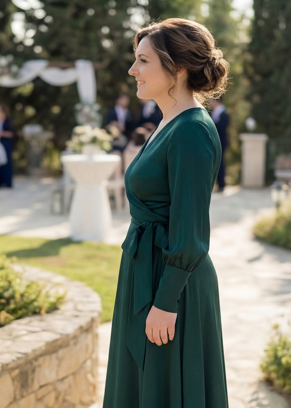 Святкова довга шовкова сукня в кольорі Dark Green