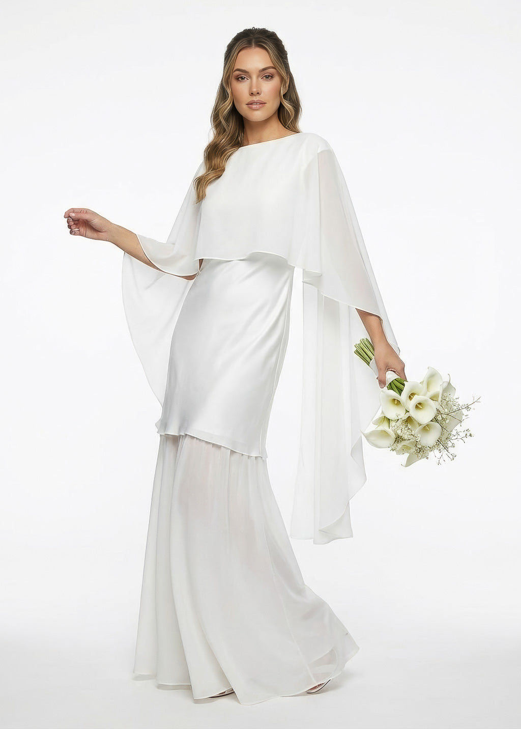 Cукня з поєднанням шовку та шифону та шифоновою накидкою