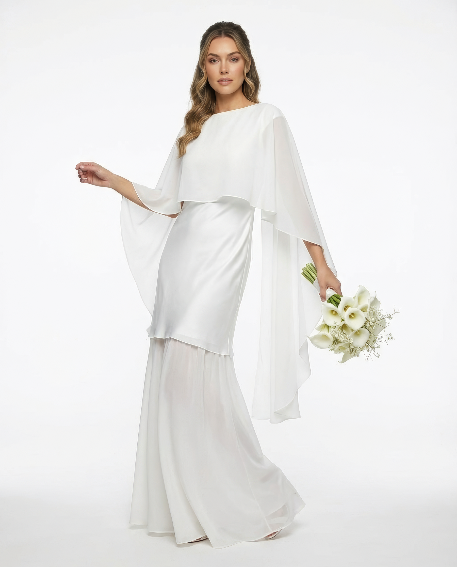 Cукня з поєднанням шовку та шифону та шифоновою накидкою