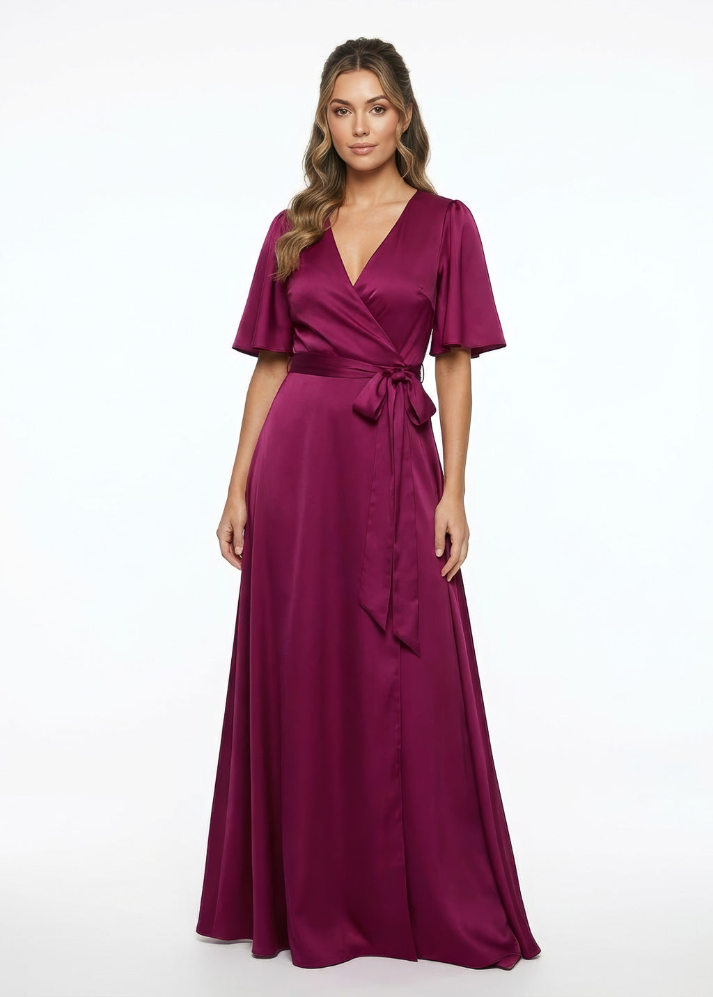 Святкова довга шовкова сукня в кольорі Dark Fuchsia