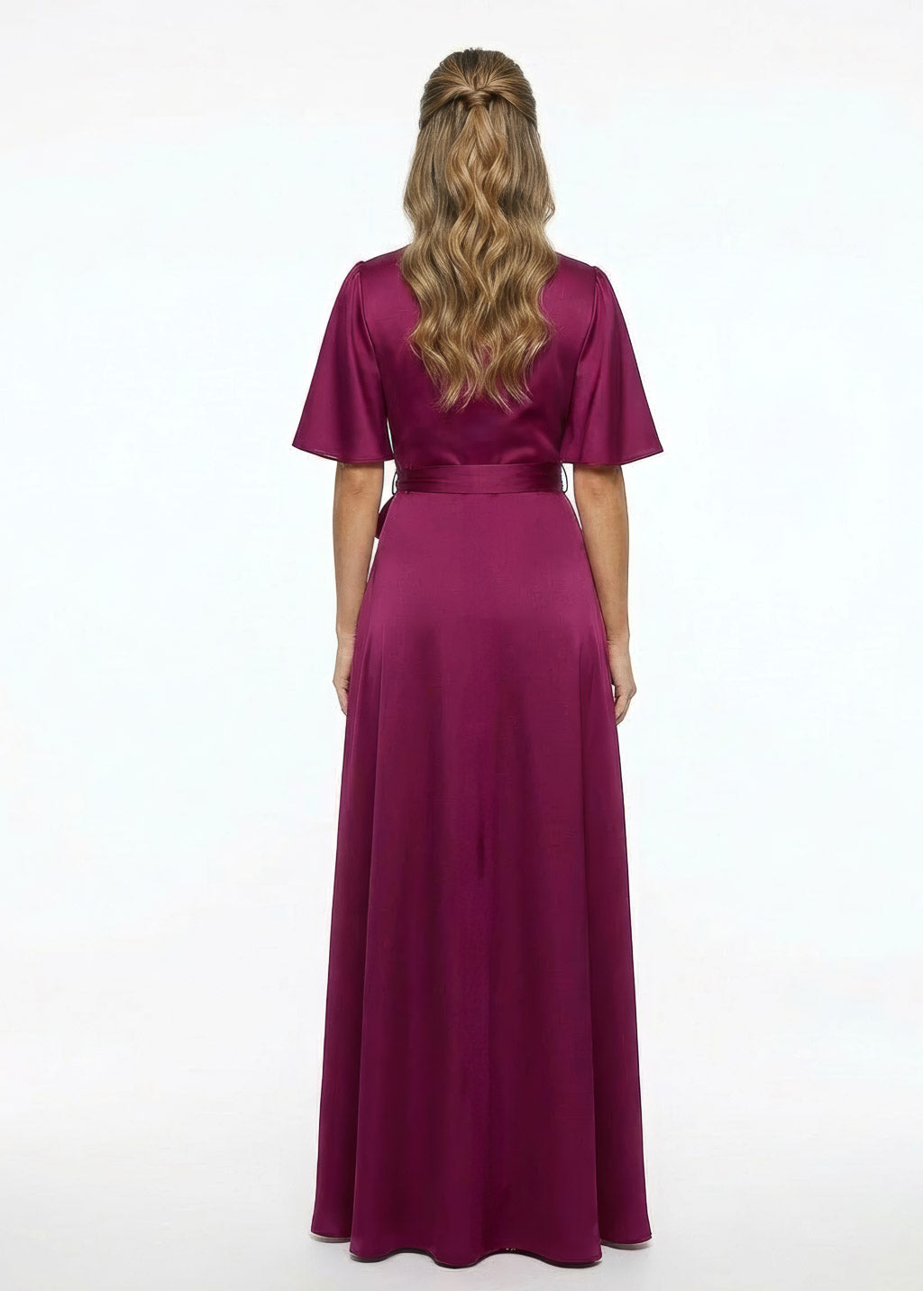 Святкова довга шовкова сукня в кольорі Dark Fuchsia
