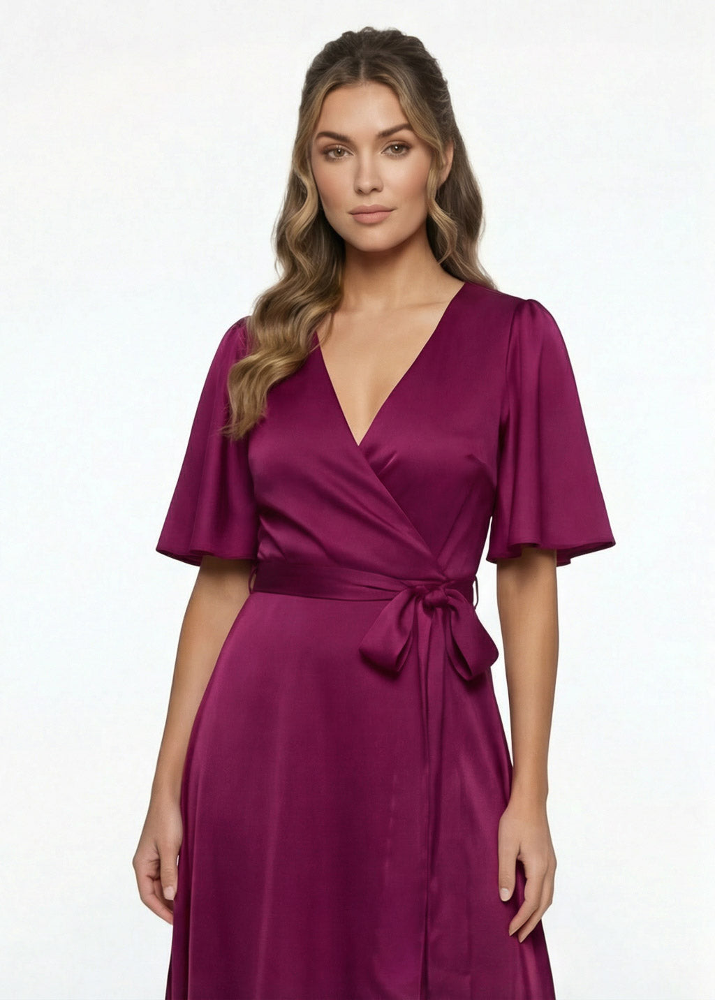 Святкова довга шовкова сукня в кольорі Dark Fuchsia