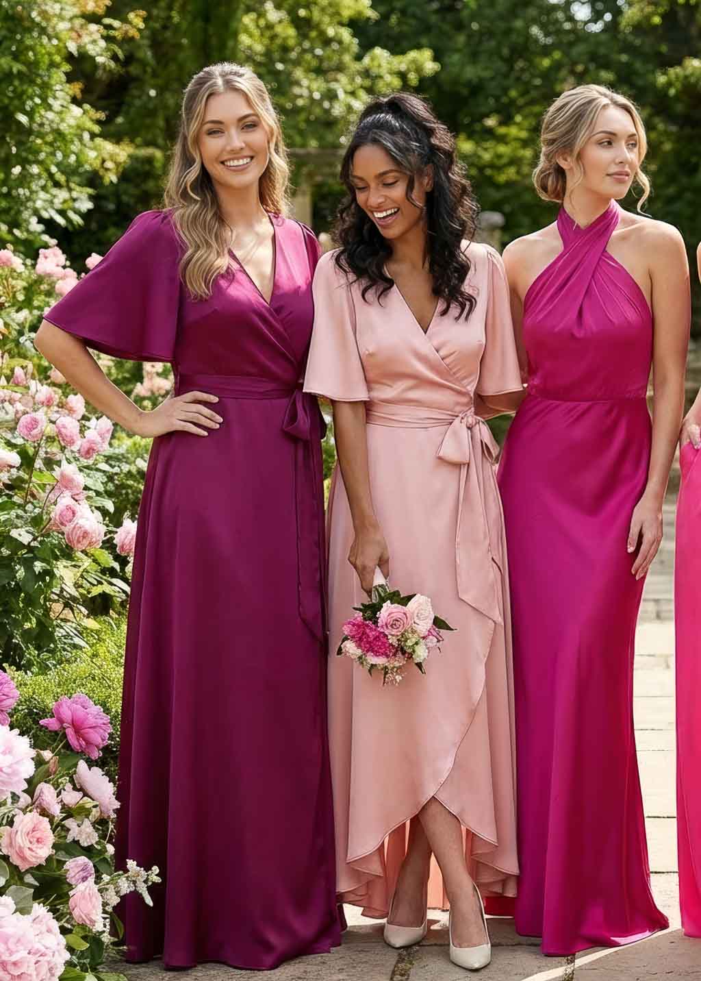 Святкова довга шовкова сукня в кольорі Dark Fuchsia