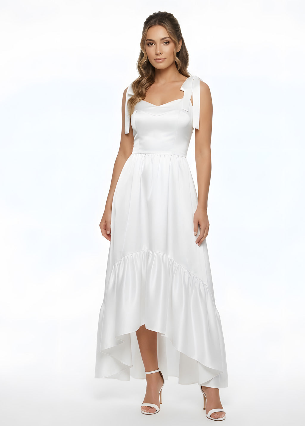 Романтична асиметрична сатинова сукня з квіткою ручної роботи